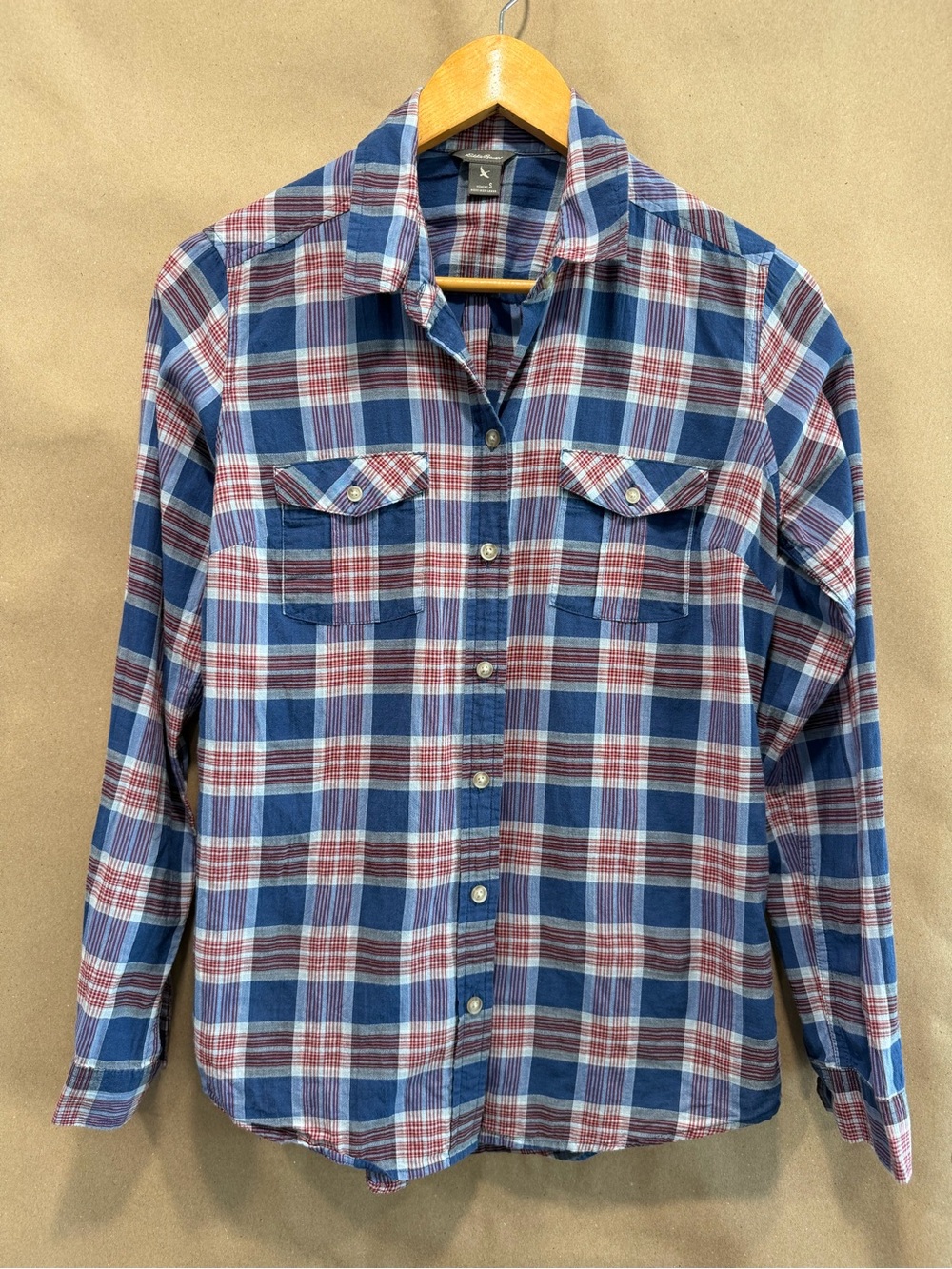 Eddie Bauer Blue and Red Plaid Button-Down Shirt
